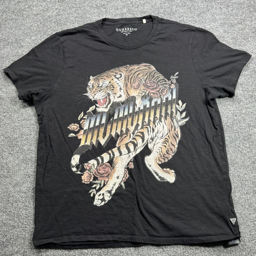 Guess‎ Eco Tiger Graphic T Shirt Mens XL Black Organic Cotton M93391K8G01